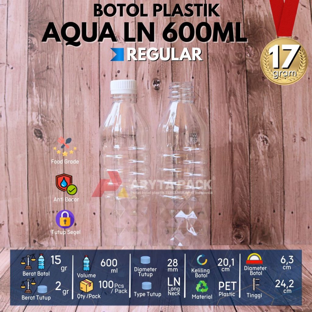 Botol plastik PET 600ml aqua minuman mineral jus susu kopi tutup LN warna-warni - GROSIR