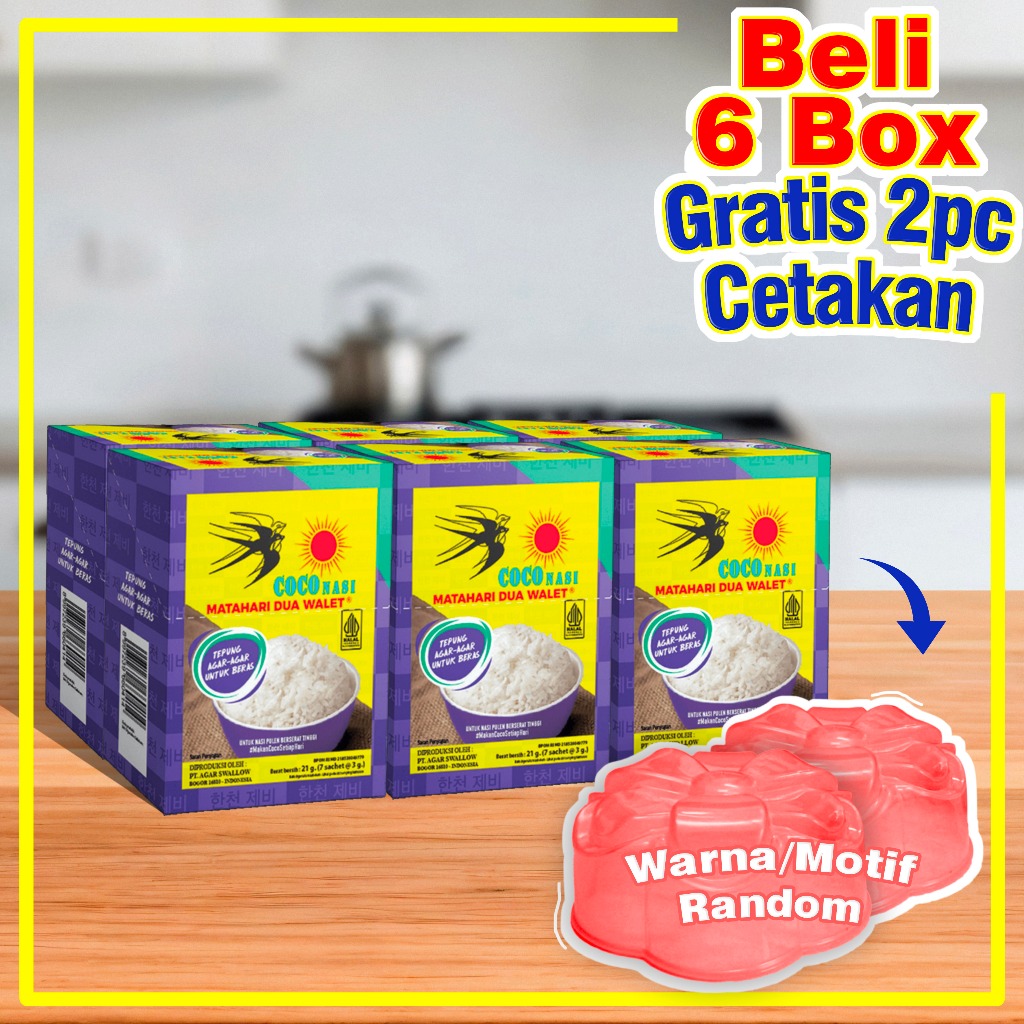 

COCO Nasi Matahari Dua Walet untuk campuran beras ( 1 Box ) | Dapatkan Cetakan Agar-Agar setiap pemesanan 6 box