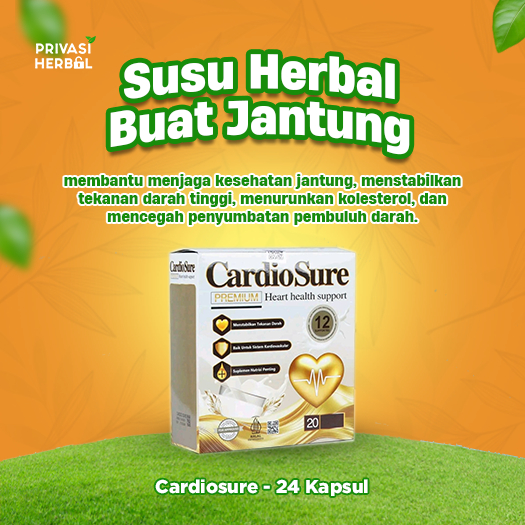 

Susu Herbal Suplemen Kesehatan Jantung, HIpertensi, Kolestrol dan tekanan darah tinggi Cardiosure Asli BPOM - Isi 12 Sachet