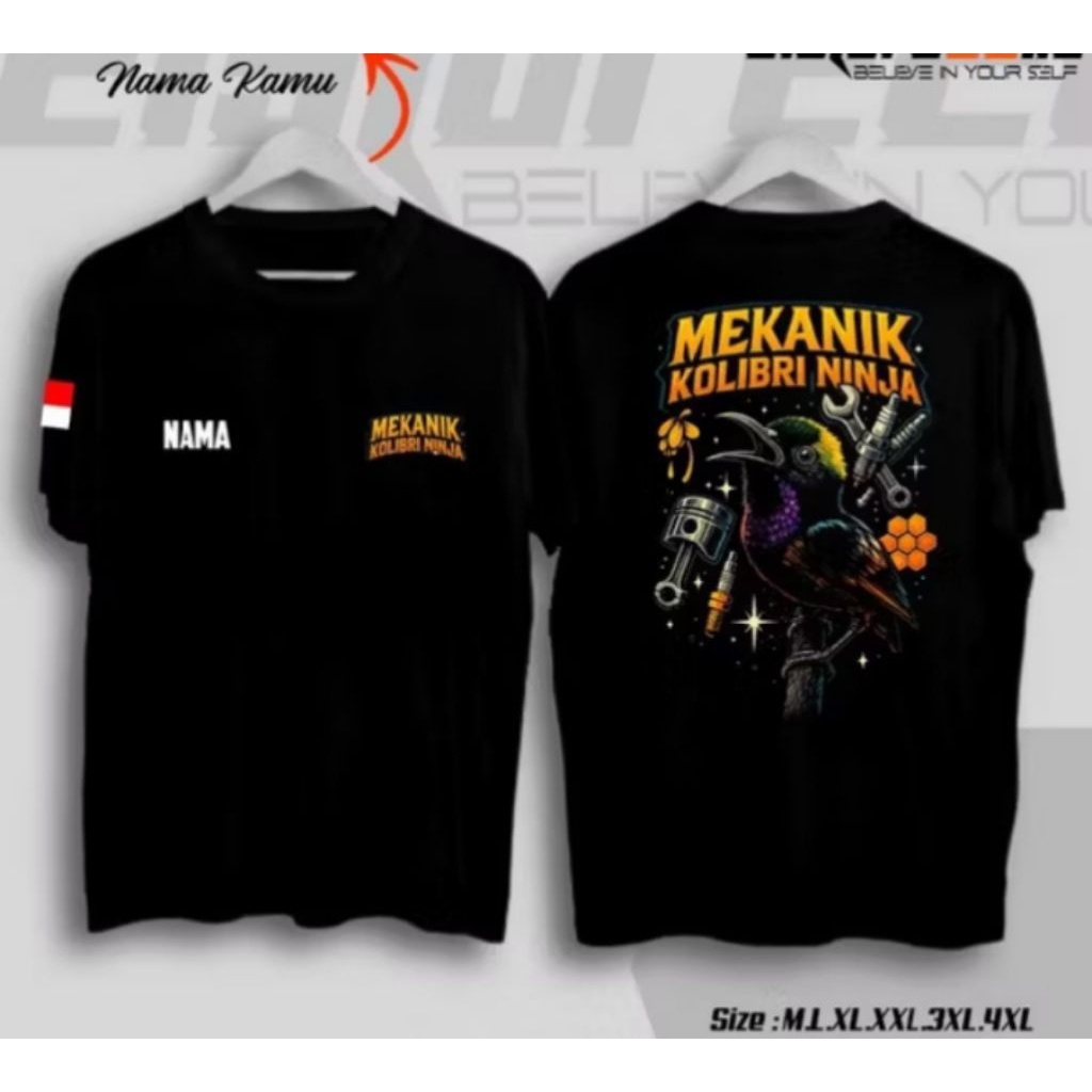 KAOS HITAM MEKANIK KOLIBRI NINJA BAHAN KATUN NYAMAN DIPAKAI LEMBUT ADEM