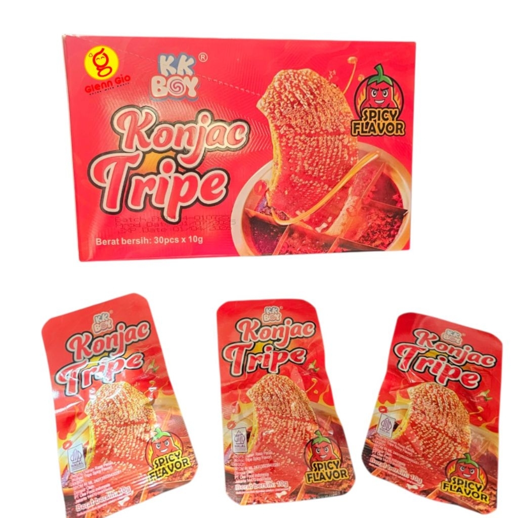 

Makanan Ringan Snack Tepung Olahan Rasa Pedas Konjac Tripe KK Boy Box isi 30 pcs