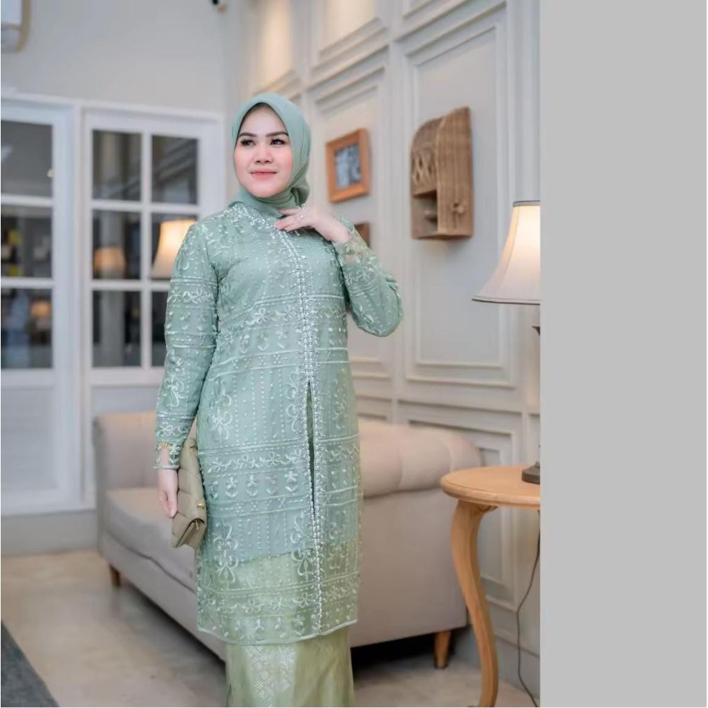 SET TUNIK TILE BUSUI PAYET MUTIARA BAHAN TILE DALAMAN KAOS HAIGET KEBAYA WANITA BAWAHAN ROK SONGKET