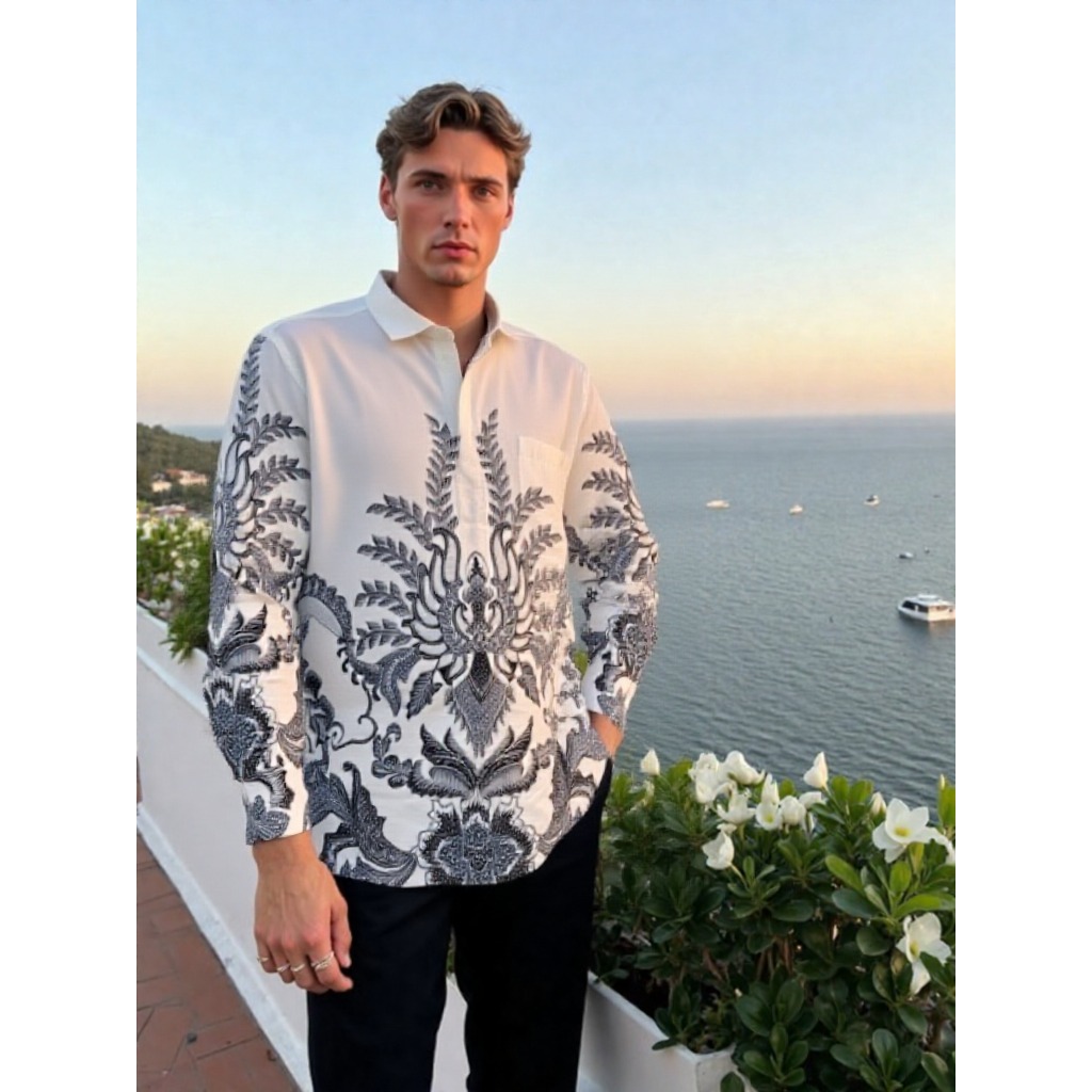 BENHILL Kemeja Pria Batik Panjang White A307-361