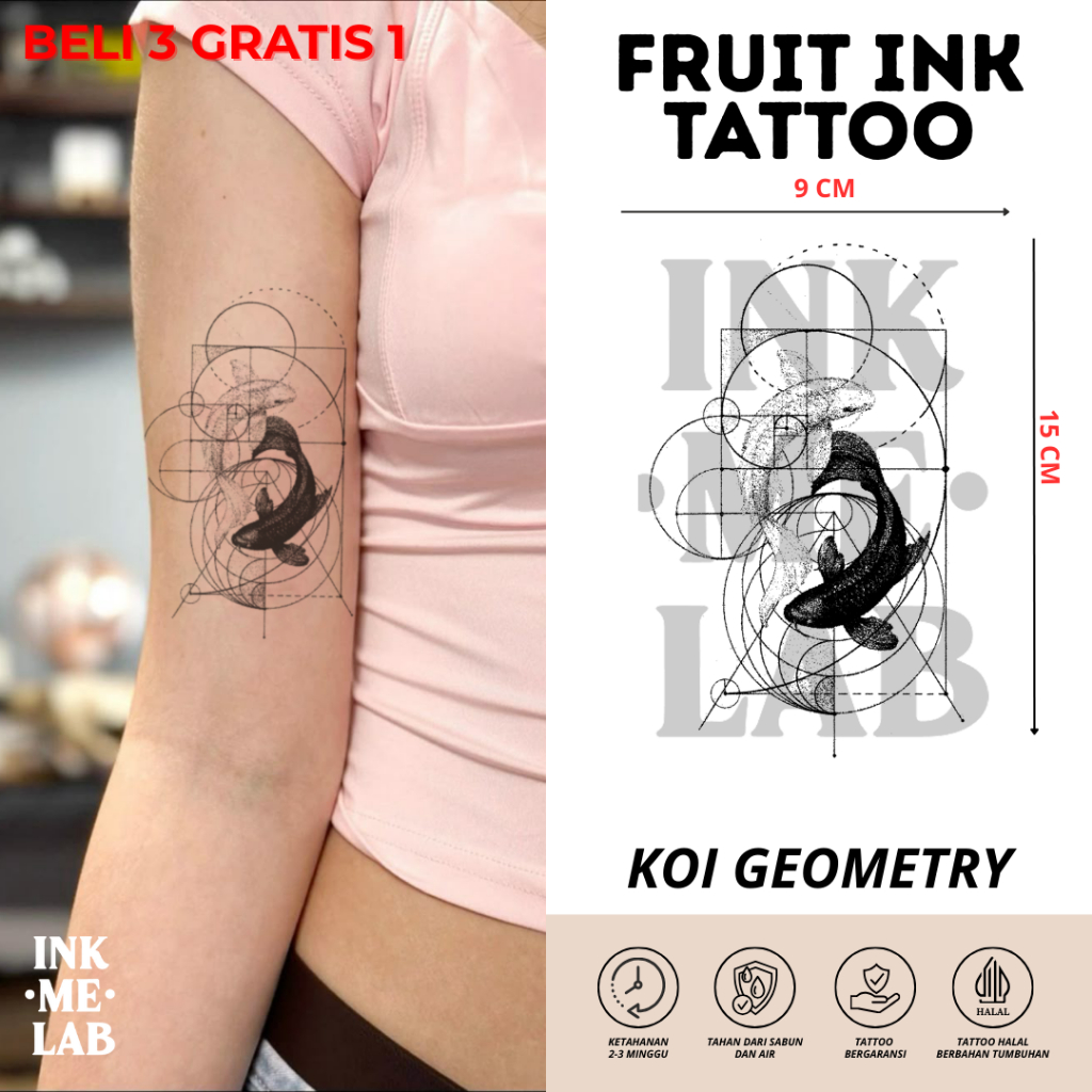 INKMELAB - KOI GEOMETRY Fruit Ink Temporary Tattoo 15X9CM - Tato Temporer Semi Permanen Tahan 3 Ming