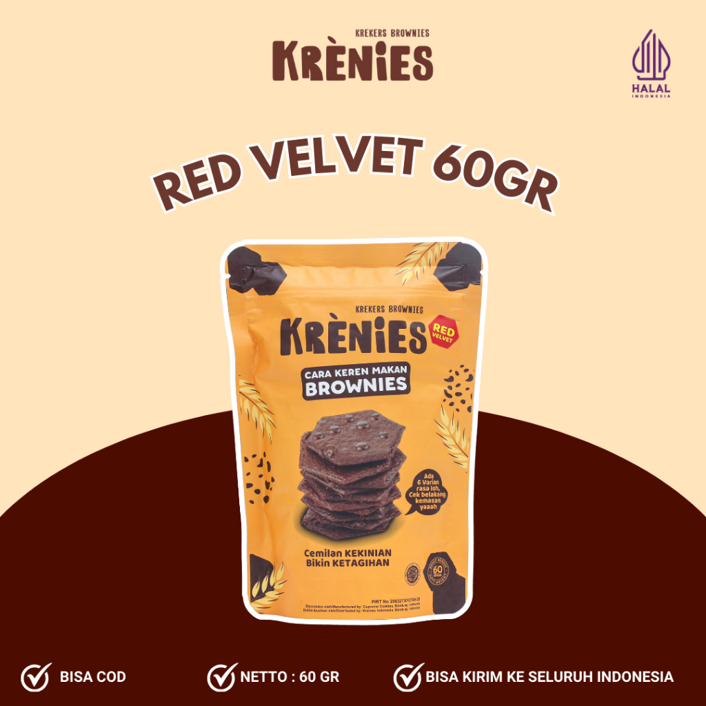 

Krenies Brownies Kering Krekers Renyah Bikin Nagih | Red Velvet 60gr