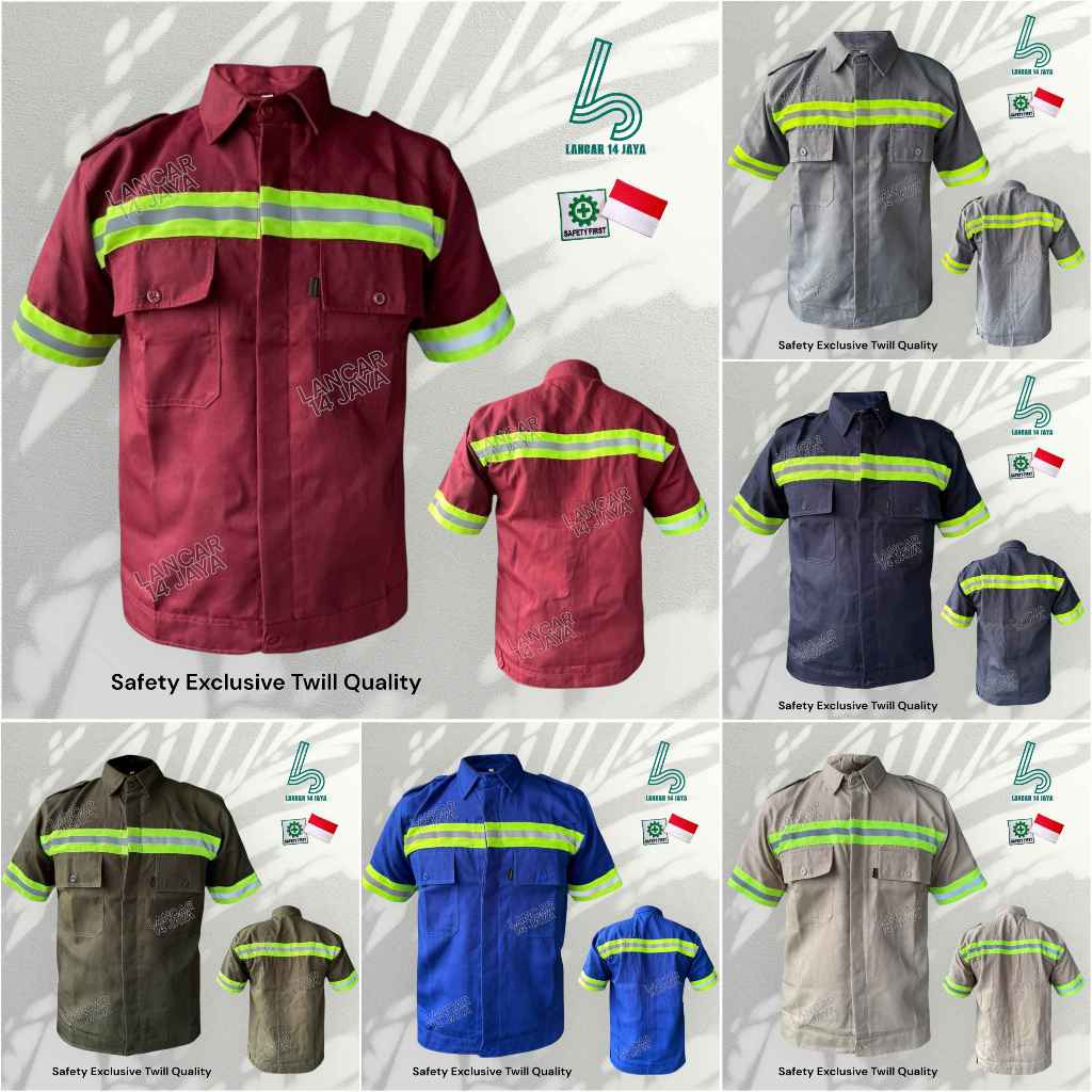 Kemeja Safety / Baju Safety Lengan Pendek / Baju Proyek Lengan Pendek / Wearpack Safety Atasan / Wer