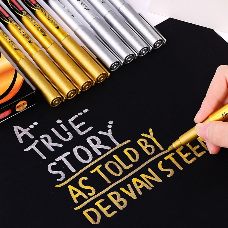 

Spidol Metalik Tahan Air Emas Perak Metallic Craftwork Scrapbook Pen Paint Permanen Marker Ban Mobil