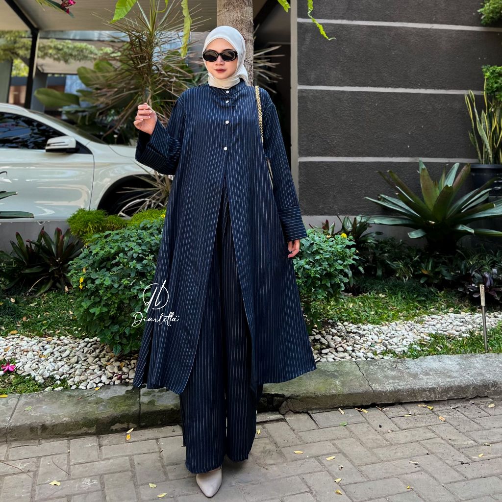 [LD 120] Misty 2in1 Set Kulot bisa Outer & Long Tunik Button Gold Busui Friendly Linen SemiWoll by D