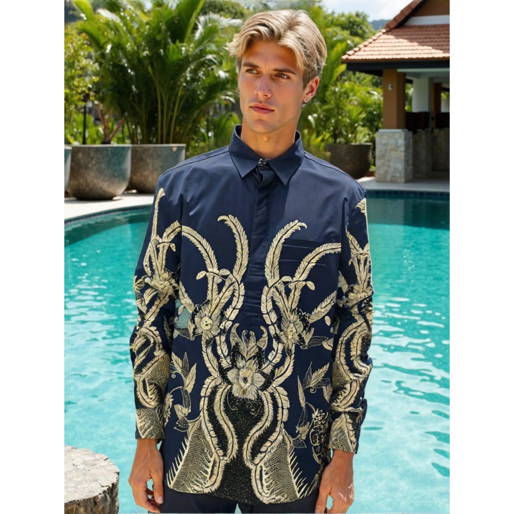 BENHILL Kemeja Pria Batik Panjang  Navy  A303-36G