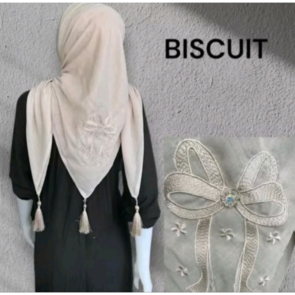Kerudung Segi Empat Pita Bordir / Jilbab Paris Pita Bordir / Segiempat Paris Pita