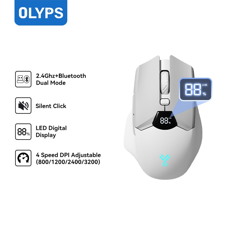 OLYPS Mouse Wireless Bluetooth Silent Click Rechargeable Mouse Laptop Tanpa Kabel Optical 3200DPI
