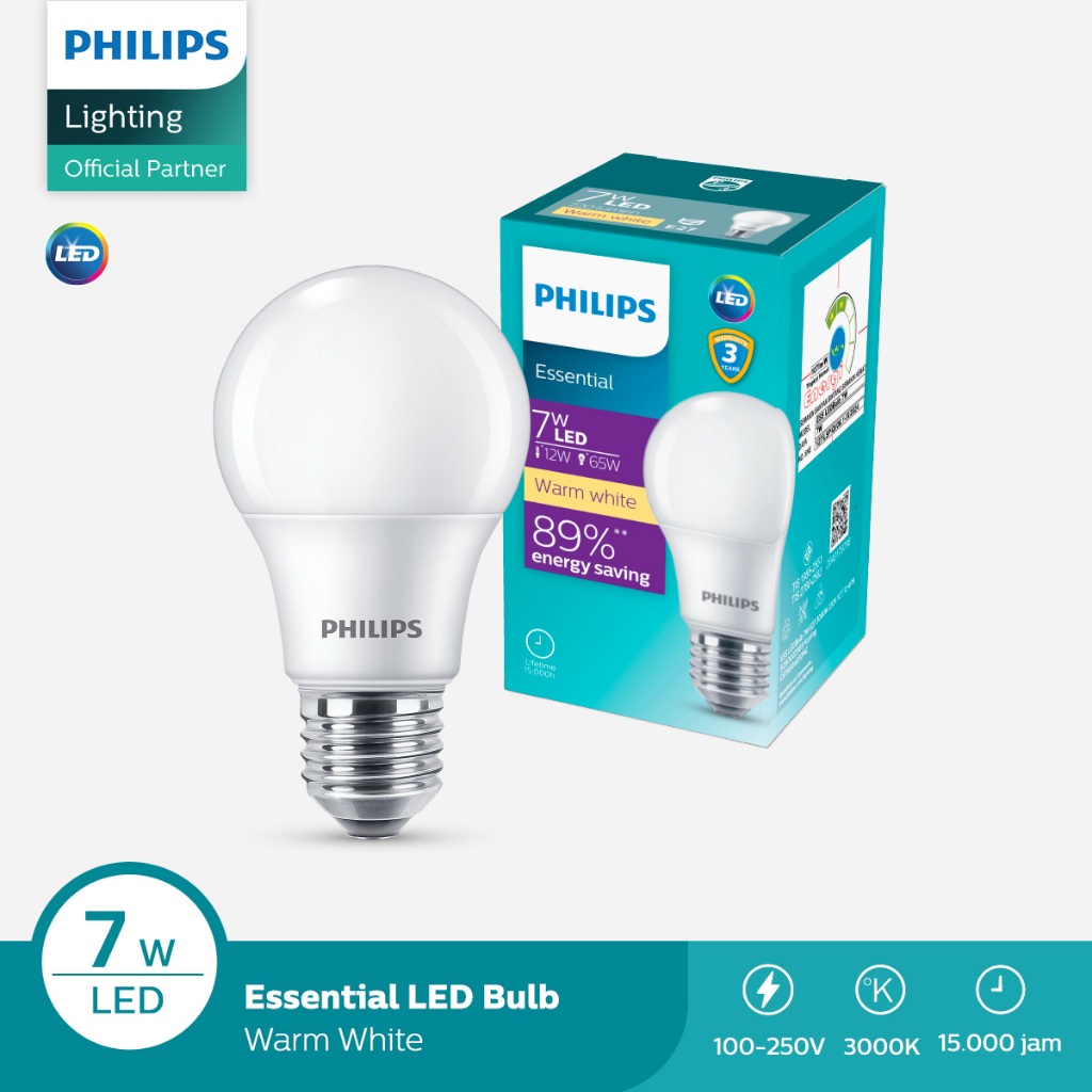 Philips Lampu LED Bulb Essential Bohlam 7W 30K Kuning
