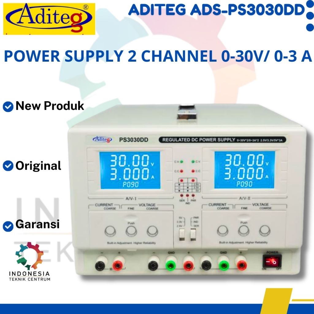 Aditeg PS-3030DD DC Power Supply 2 Channel 0-30V/ 0-3 A