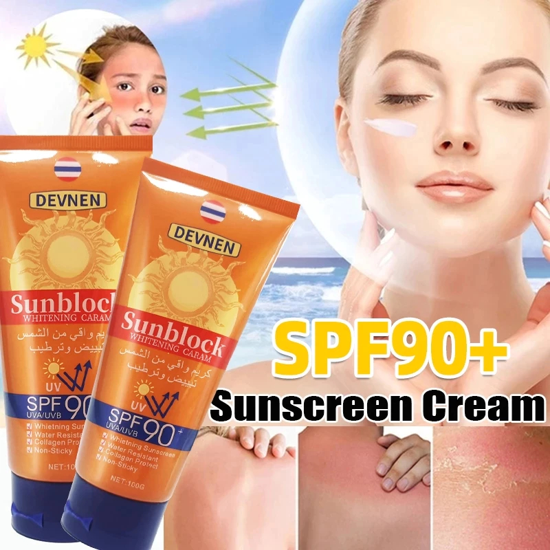 SPF 90+ Sunscreen 100g Sunblock Badan Krim Sunscreen UV Protection Sunblock untuk Badan dan Wajah Fa