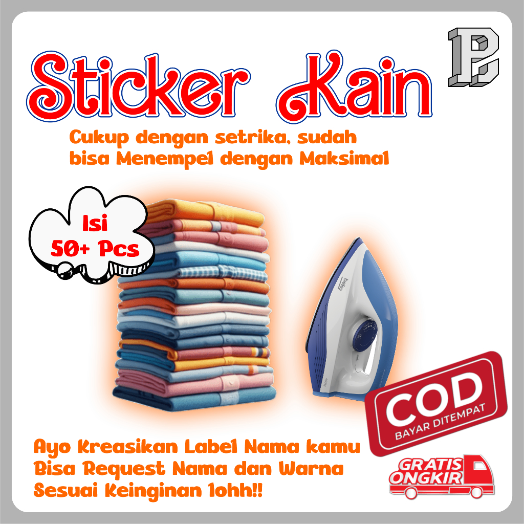 Sticker Label Nama Kain Baju Isi 50+ Pcs Stiker Kain Label Nama Baju Anak Custom Label