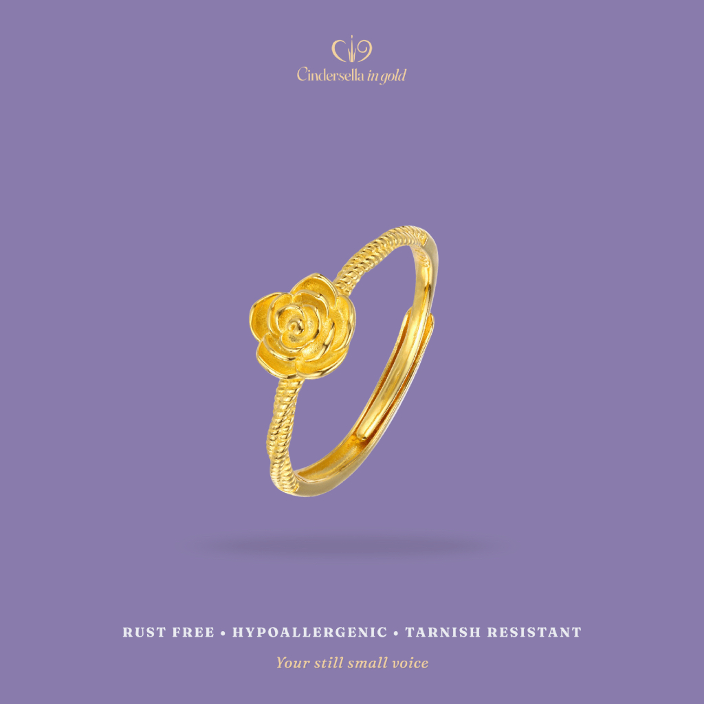 Cindersella in gold – Belle Gold Rose Ring S999 Sterling Silver 24K Gold Plated Jewelry Luxury Packa