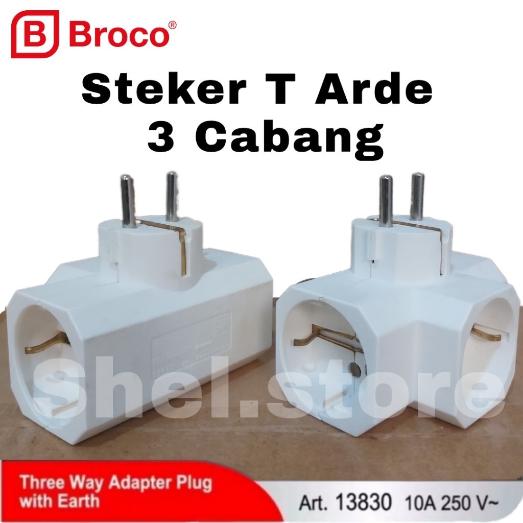 Broco Steker T Arde 3 Cabang | Steker T Multi | Colokan Kaki 3 | Sambungan Colokan Listrik 3