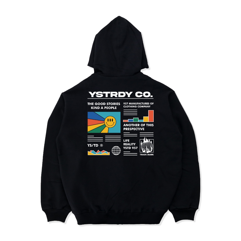 Yesterday – Jaket Hoodie Zipper Distro Pria Wanita Kece Tebal Sweater Premium Original Hitam Graphic