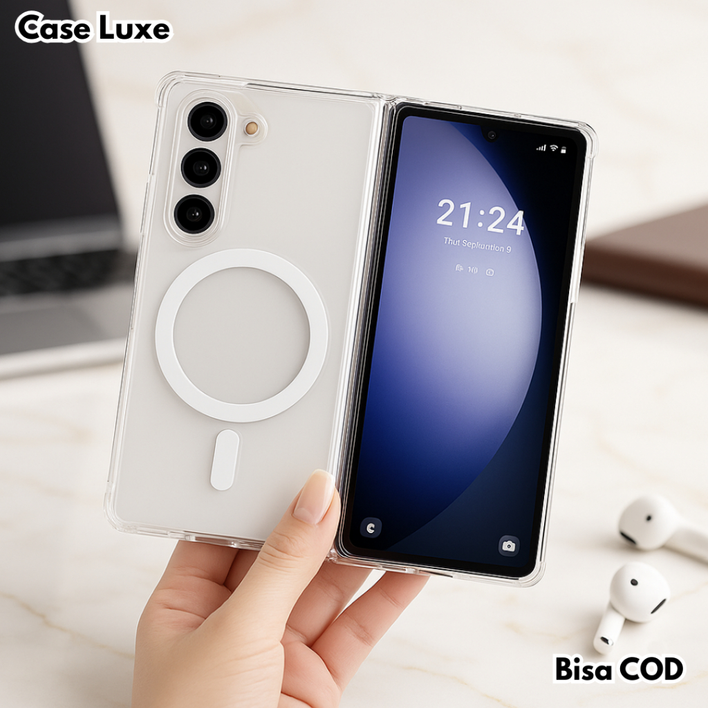 Case Hybrid Samsung Z Fold 3 Magnetic Clear Acrylic Soft TPU Premium Aesthetic Elegan