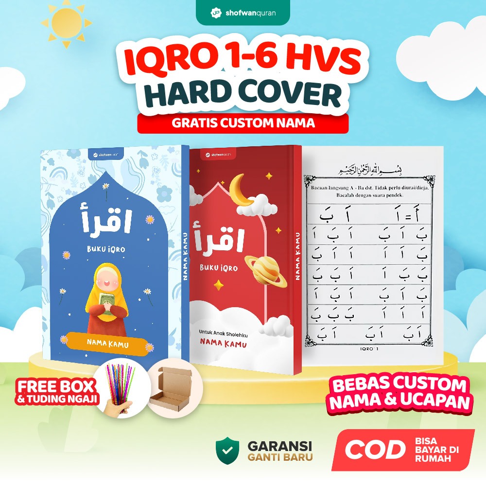 Iqro Jilid 1-6 Custom Nama A5 HVS Hitam Putih Hard Cover Soft Cover