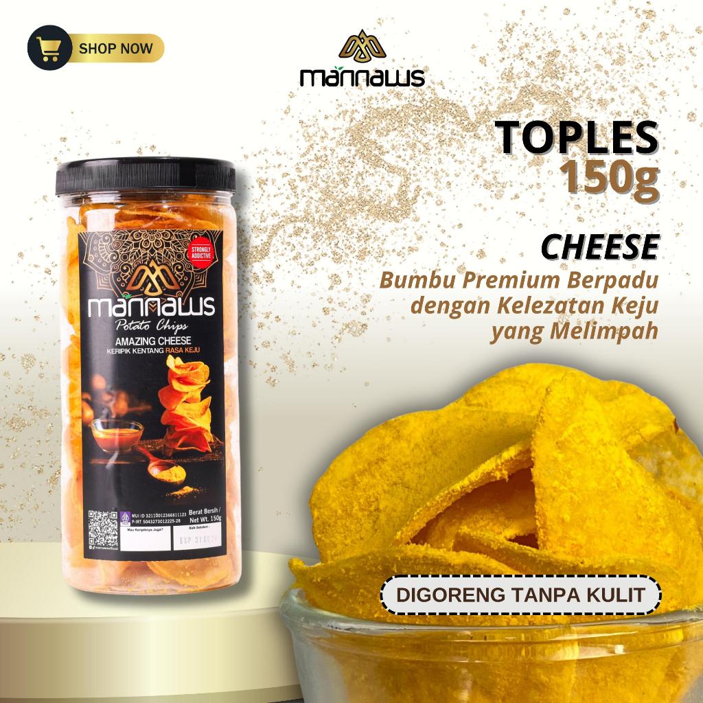 

Mannaws Potato Chips Snack Keripik Kentang - Ukuran Toples 150g - Amazing Cheese (Rasa Keju)