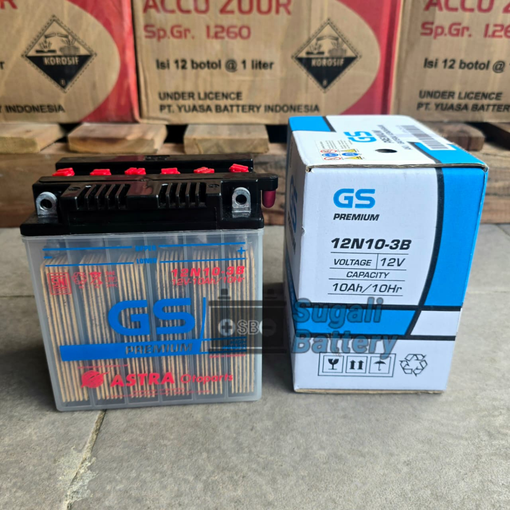 Aki GS ASTRA 12N10-3B Aki Basah 12 Volt 10Ah ORIGINAL GS ASTRA OTOPARTS
