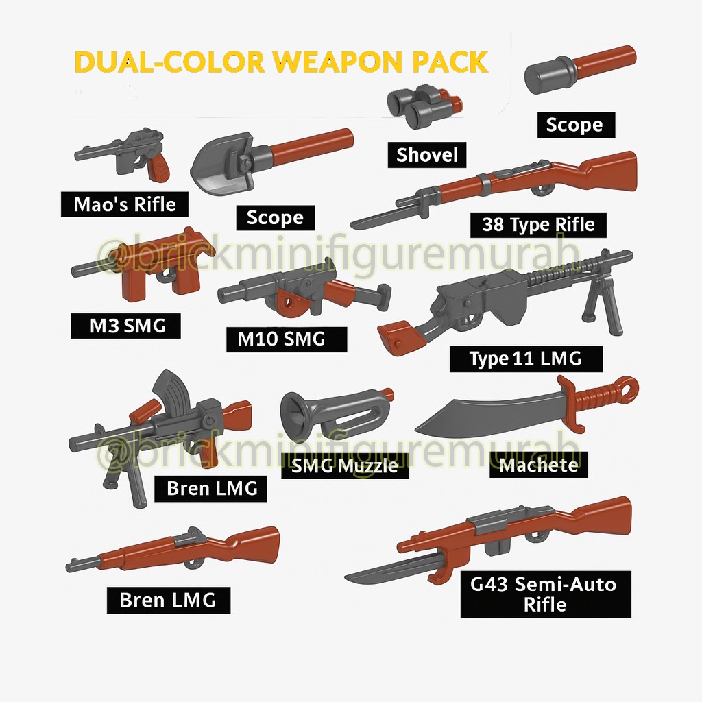 Aksesoris Senjata Brick Minifigure Serial Tentara World War I / II Terbaru ISI BANYAK