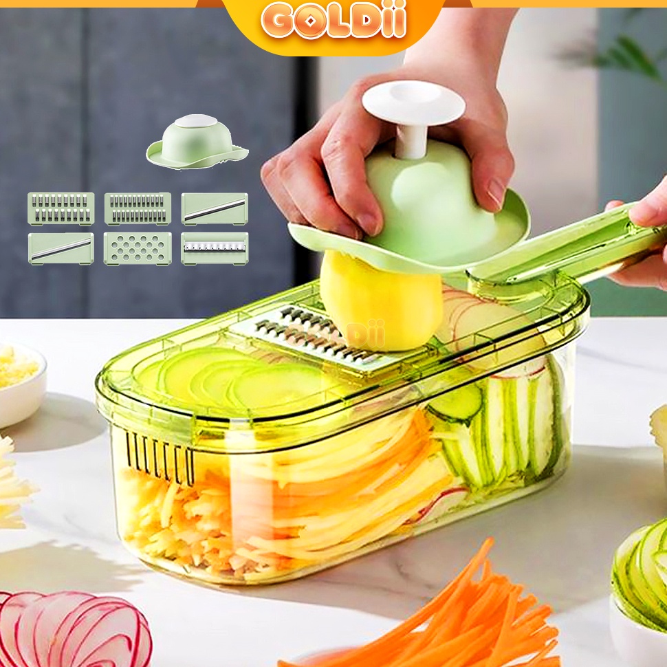 Restock GOLDII  Parutan Sayur dan Buah 8 in 1 Parutan Serbaguna Pemotong Iris Sayur dengan Wadah Pre
