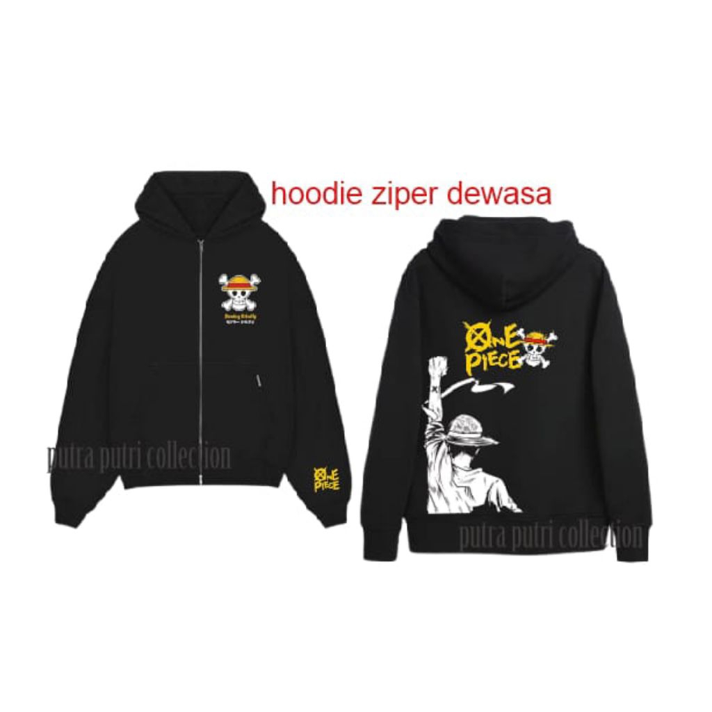 Switer Hoodie Hitam ONE PIECE Laki Laki perempuan Dewasa & Anak Tanggung