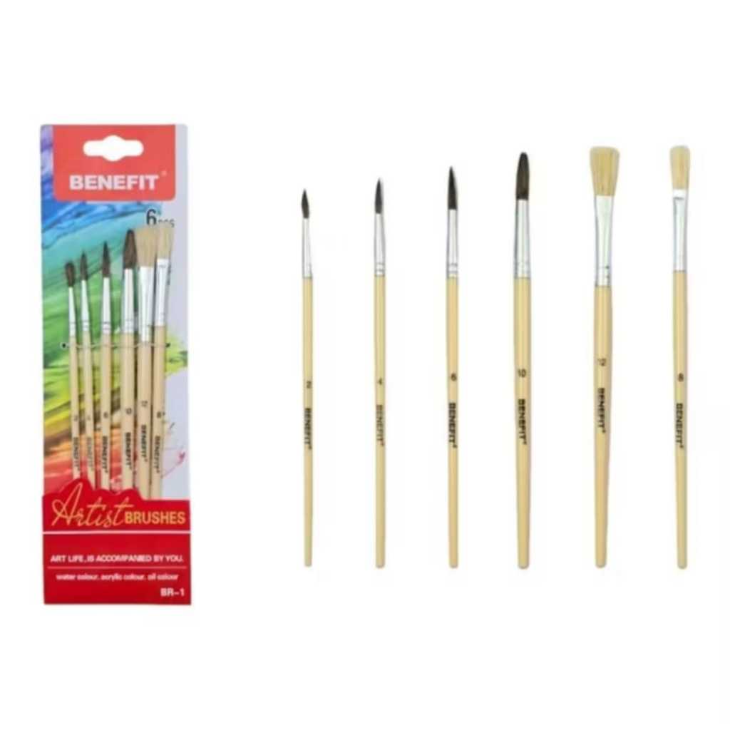 

BRUSH // Kuas Cat Air // Lukis // Acrilyk SET 6 Benefit BR-3 Nylon Brush Set Acrylic