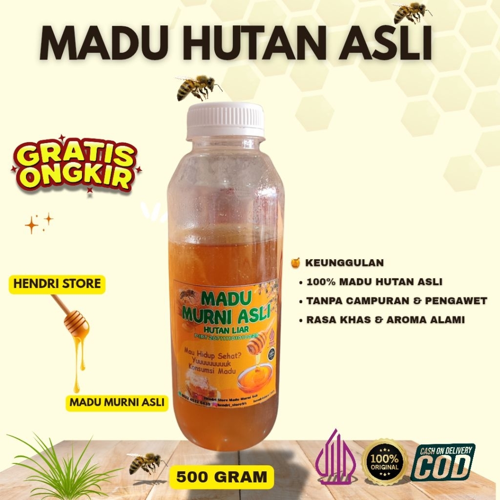 Madu Murni Asli Hutan liar 500 Gram  meningkatkan stamina tubuh,menyembuhkan batuk dan lambung menor