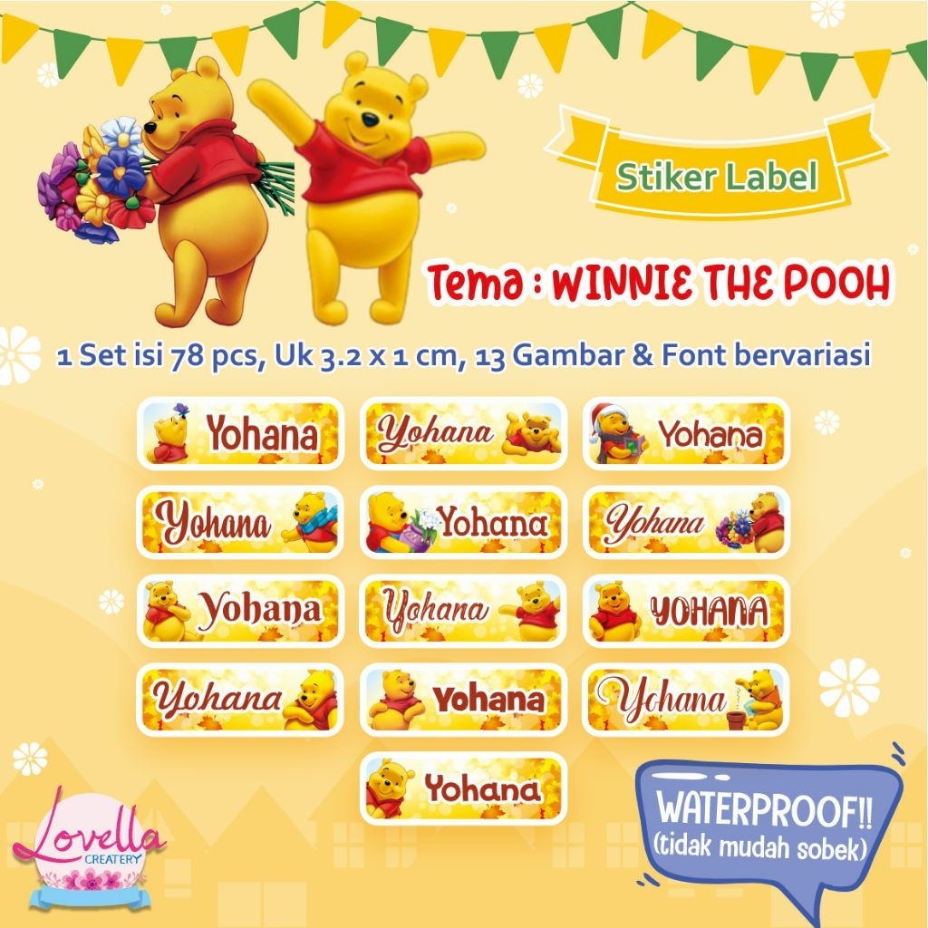 

STIKER NAMA ANAK / STIKER NAMA WATERPROOF TEMA WINNIE THE POOH