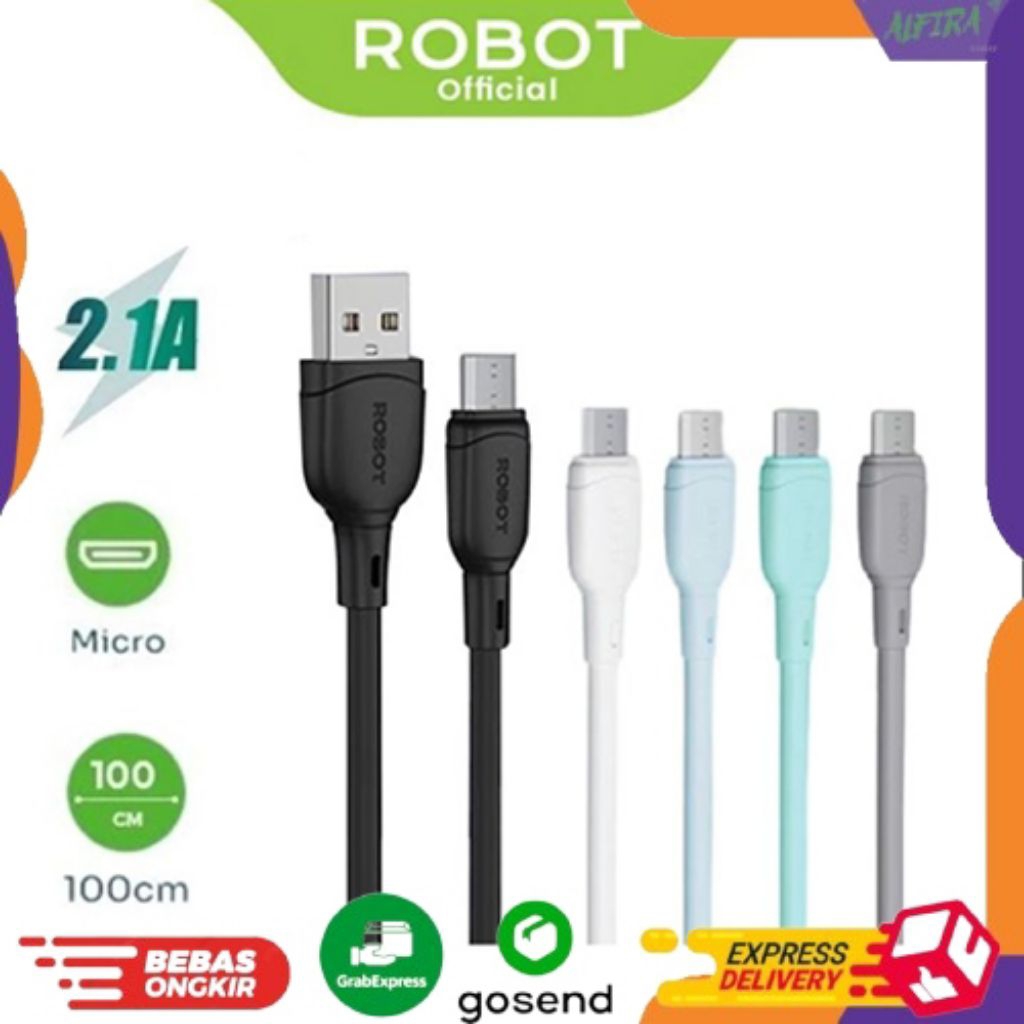 100% KABEL DATA USB MICRO ROBOT RBM100 2.1A PANJANG 1M || KABEL CHARGER KABEL DATA MICRO USB MERK RO