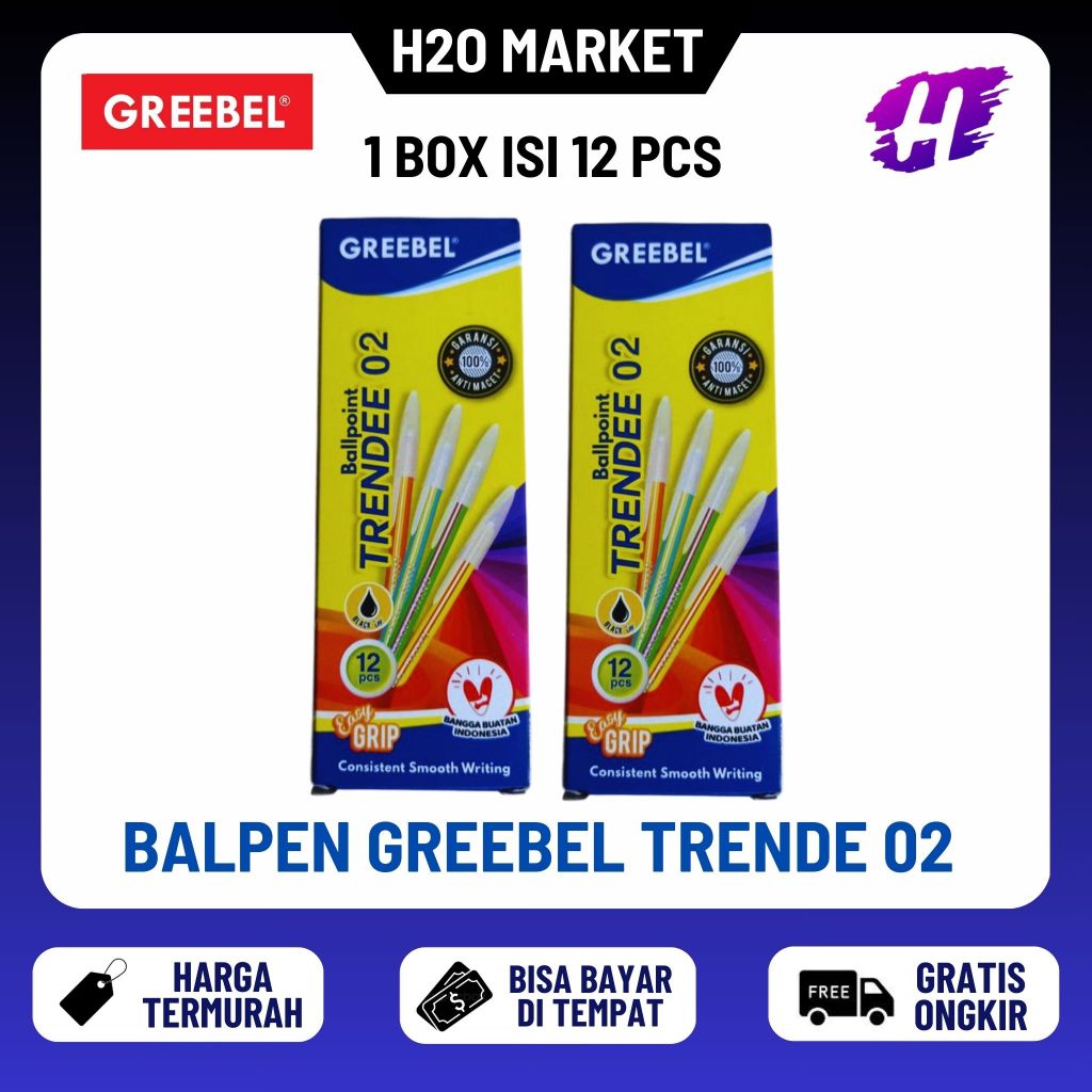 

❤️H2O❤️ Pulpen / Bolpen / Ballpen Greebel Trendee 02 Hitam Per Pack Isi 12