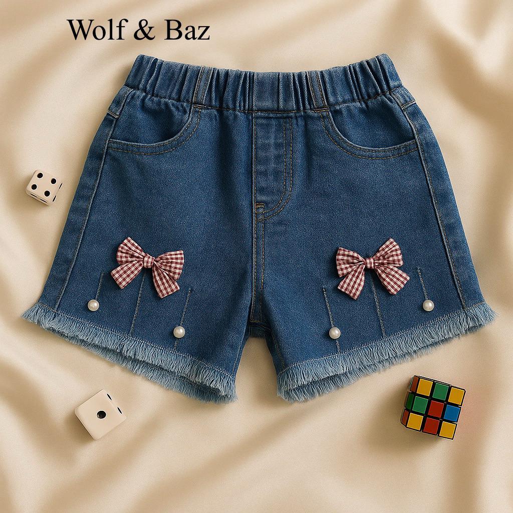 Wolf & Baz - Celana Hotpants Jeans Anak Perempuan Softjeans Usia 1-10 Tahun – Biru Random