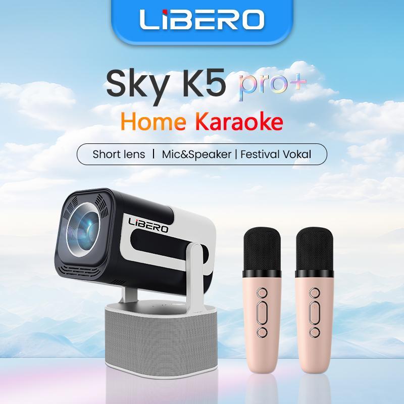 HOT SALE---Libero PROYEKTOR Sky K5 Pro+ mic karaoke Proyektor Built-in Speaker & Mic KTV Movie Party