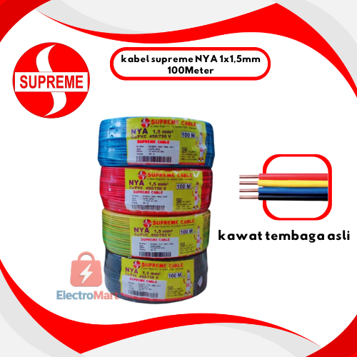 kabel SUPREME NYA 1x1,5mm 100Meter kawat tembaga murni - Kabel Listrik NYA - SUPREME NYA 1x1,5mm GRO