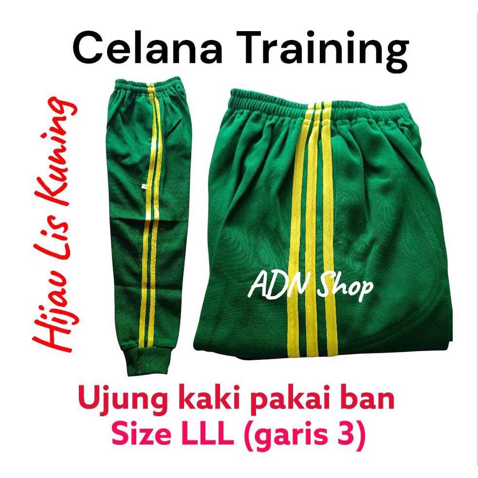 Celana Training Hijau List Kuning | SD | SMP | SMA | Kaki Menggunakan  Ban