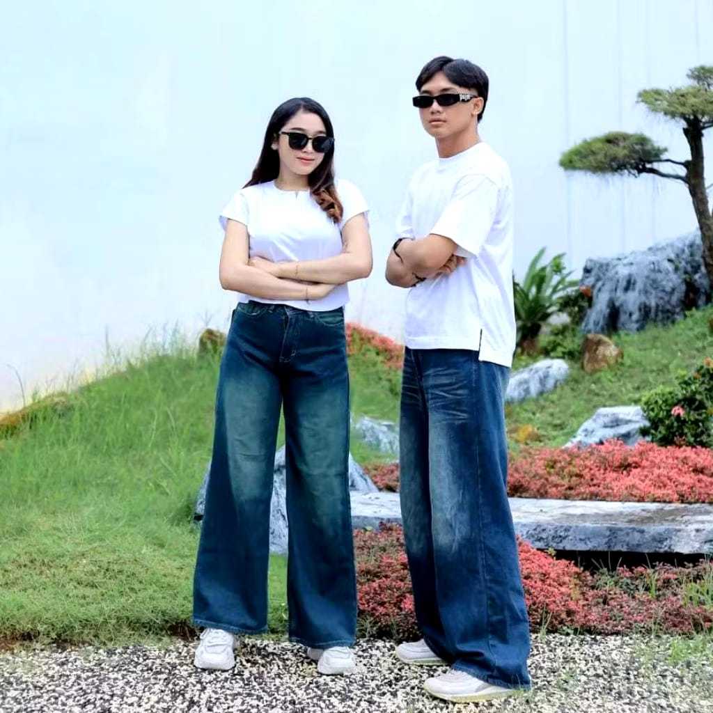 Celana Baggy Jeans Unisex High Waist Korean Style