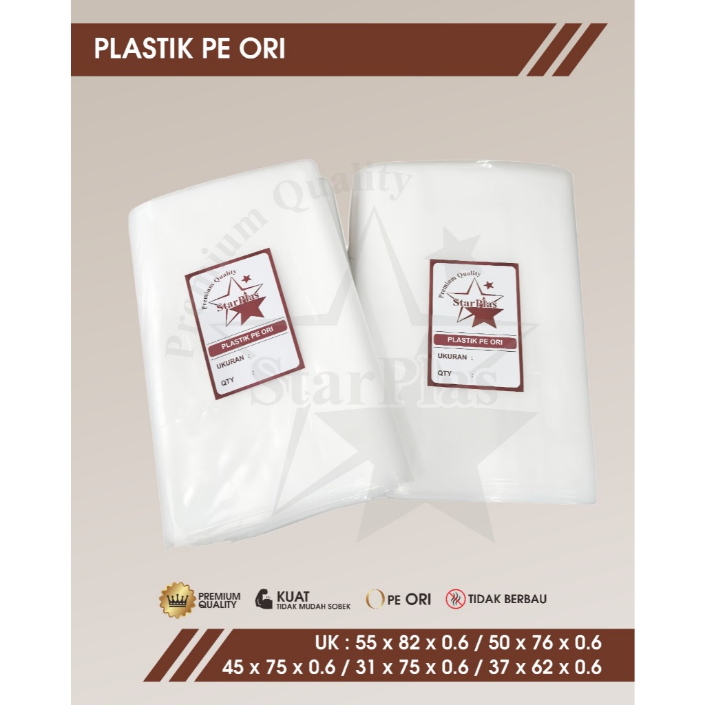 

StarPlas - Plastik PE Bening 06 Micro - Plastik Packing Tebal - Kantong Plastik PE Bening 55 x 82 / 50 x 76 / 45 x 75 / 31 x 75 / 37 x 62