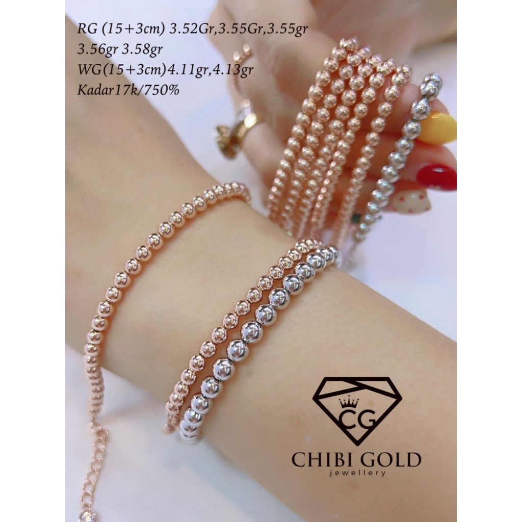 CHIBI GOLD Gelang tangan bola bola gelang tangan emas 750 kadar 17k Chibi gold