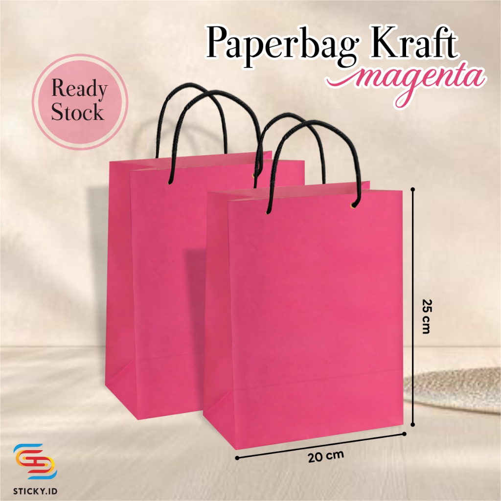 

[12 PCS] PAPER BAG KRAFT MAGENTA POLOS PAKET LUSINAN - TAS PERNIKAHAN, HAJATAN READY STOCK