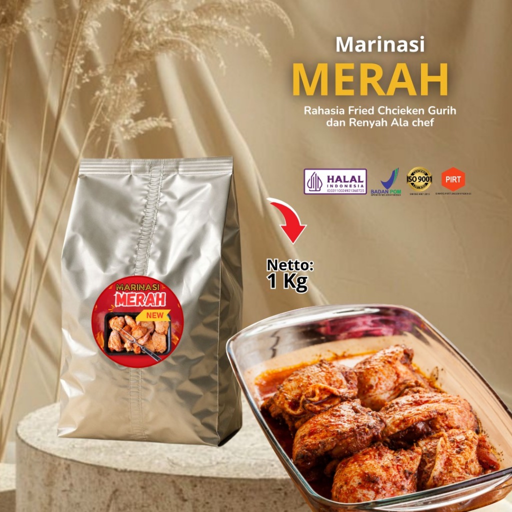 

Bumbu Marinasi Merah Friedchicken 1kg BPOM/Halal/Marinasi Ayam/Marinasi Ikan/Pengempuk daging