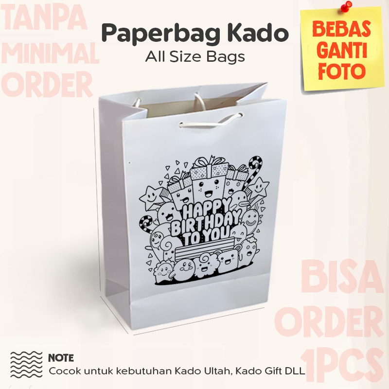 

(BEBAS FOTO) Paper Bag Ulang Tahun ALL SIZE / Tas Ulang Tahun Bebas Desain Happy Birtthday Murah