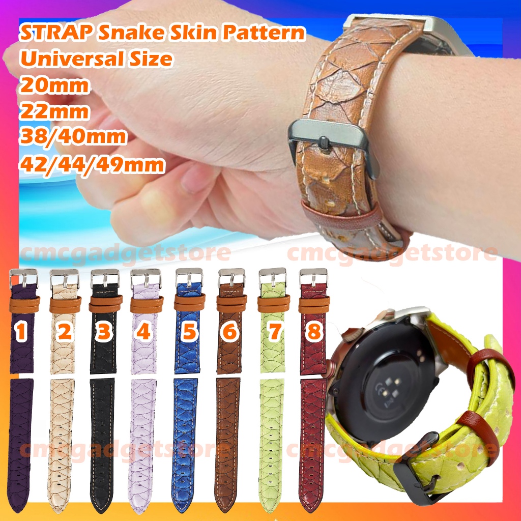 Strap Smartwatch SNAKE SKIN CormiC Tali Jam Tangan Kulit Leather 22mm 20mm 18mm 24mm 26mm Universal 