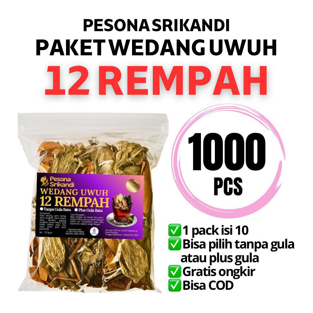 

PAKET 1000 PCS (100 PACK) WEDANG UWUH 12 REMPAH PLUS GULA BATU PESONA SRIKANDI