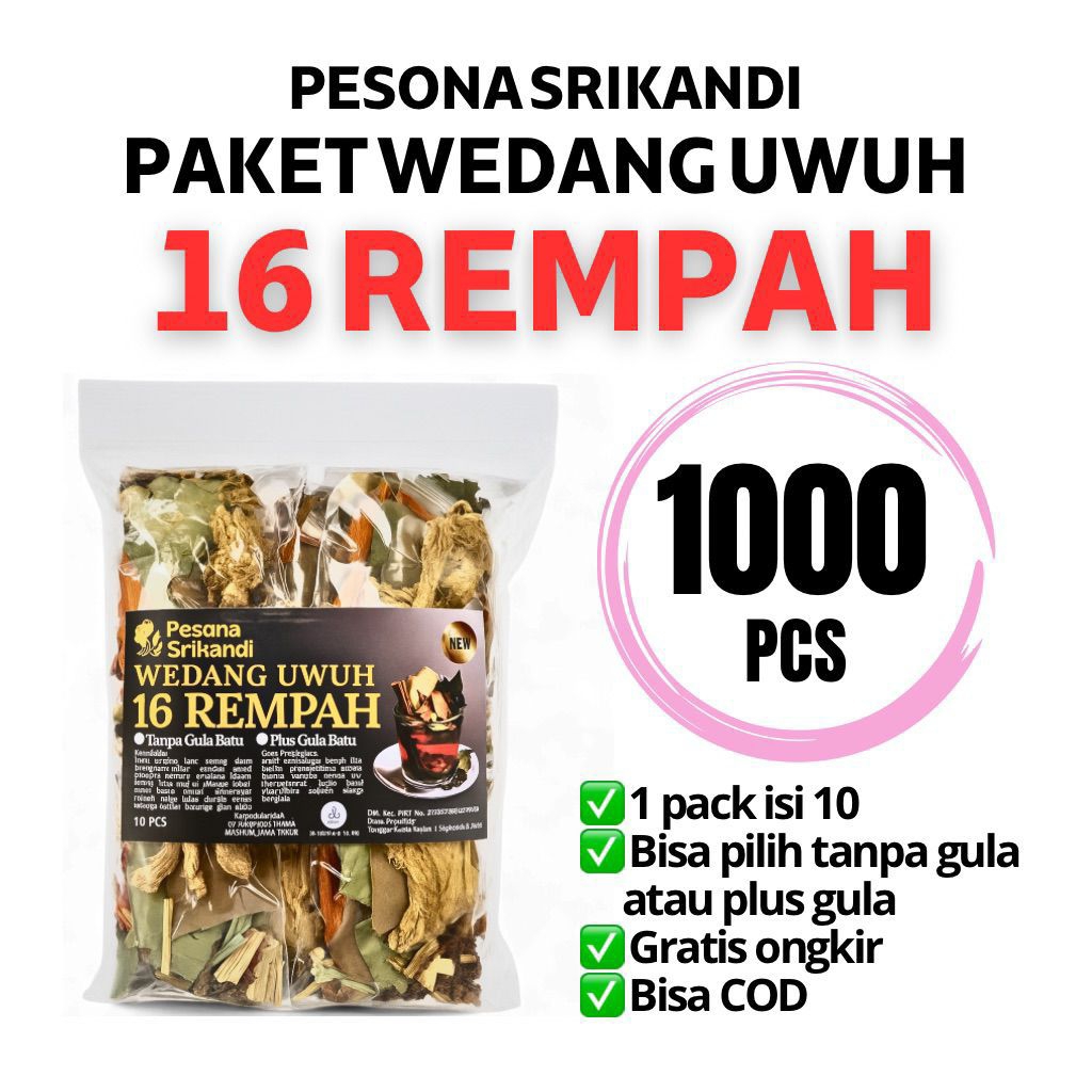 

PAKET 1000 PCS (100 PACK) WEDANG UWUH 16 REMPAH PESONA SRIKANDI