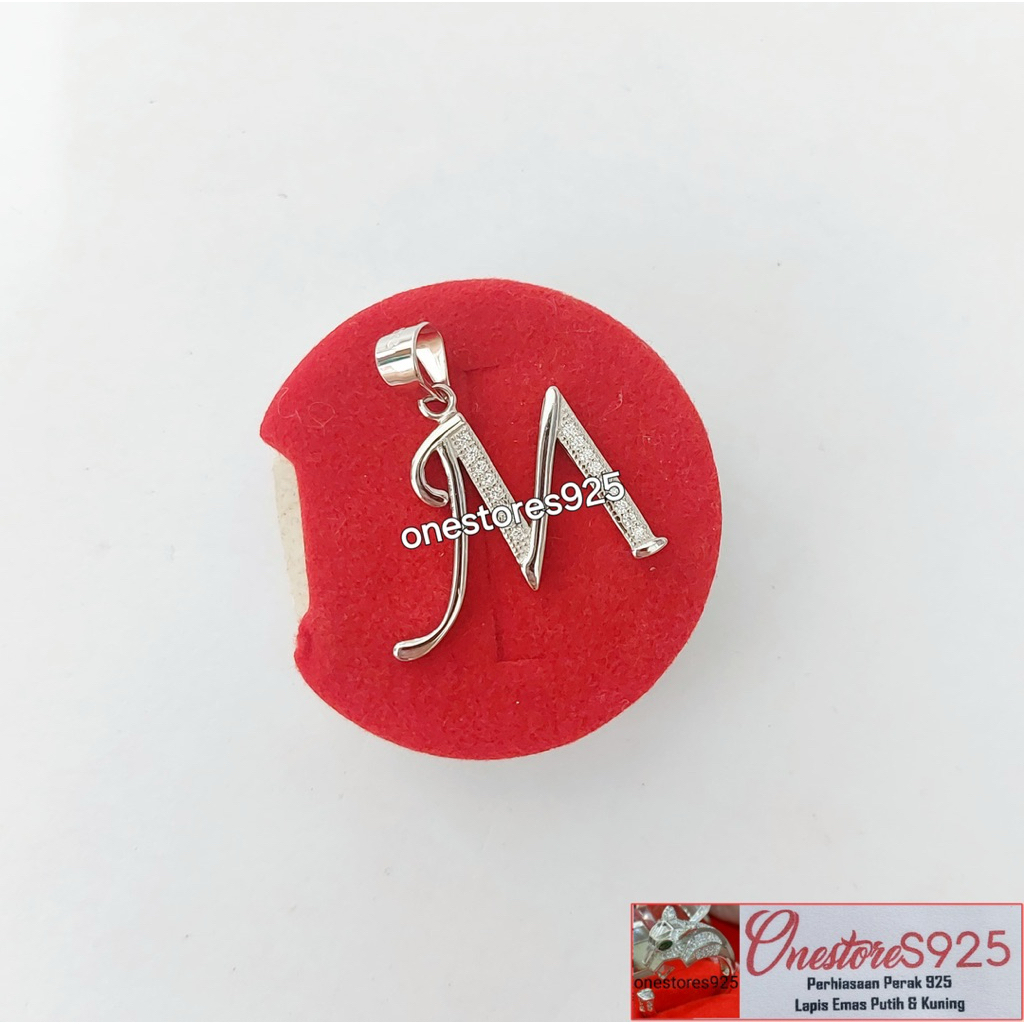 LIONTIN HURUF M PERAK 925 LAPIS EMAS PUTIH