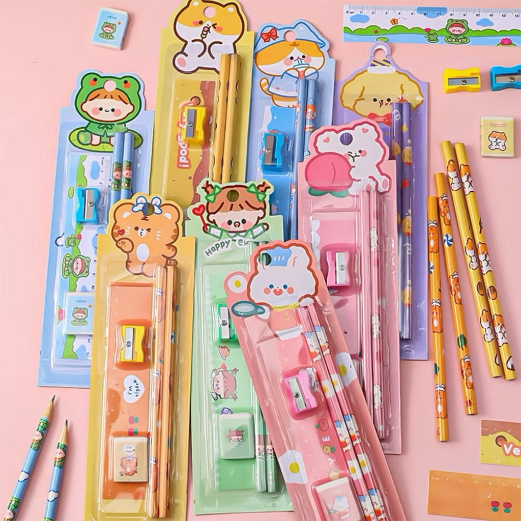 

Alat Tulis Set Stationery Sekolah Pensil Set Anak Karakter Kartun Lucu / Perlengkapan Sekolah Anak Penghapus Penggaris Pencil Set Import