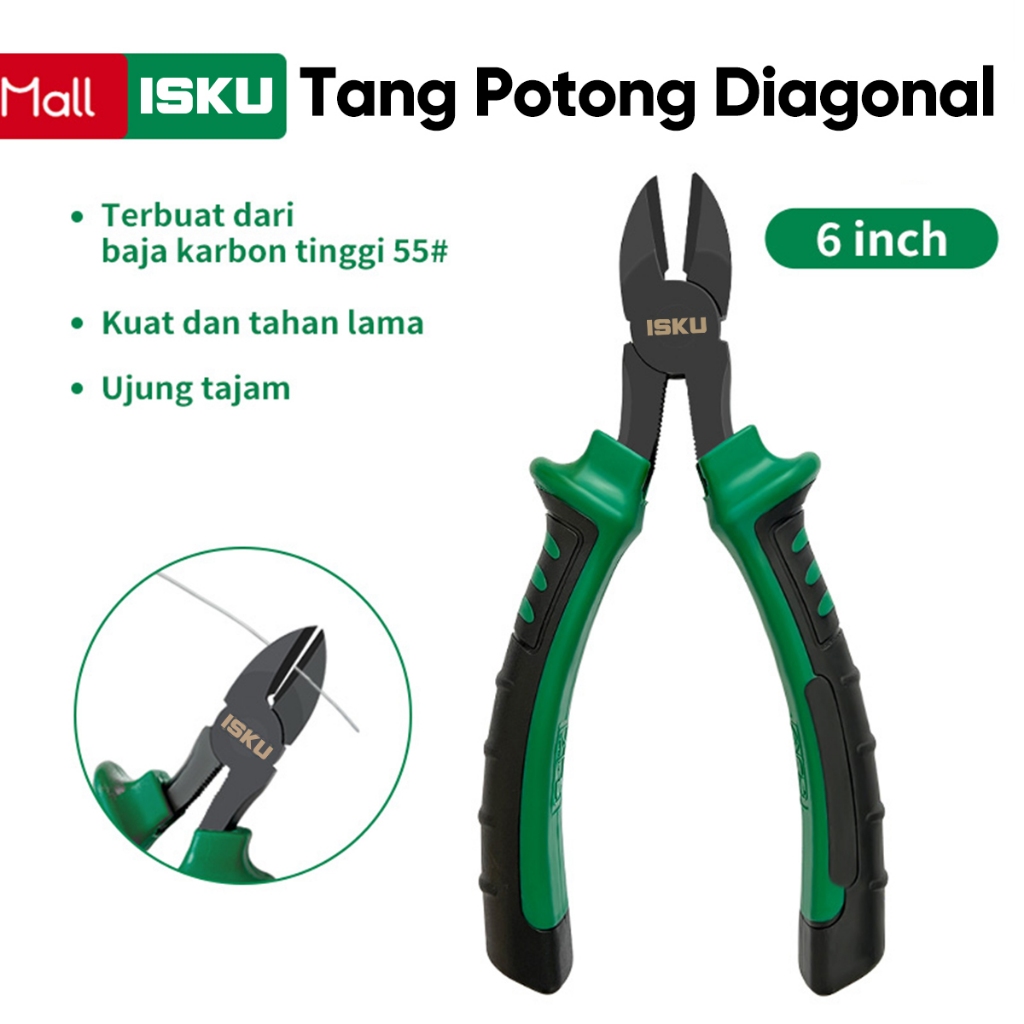 ISKU Tang Potong Diagonal 6 inch Gagang Karet Serbaguna Tang Potong Kawat
